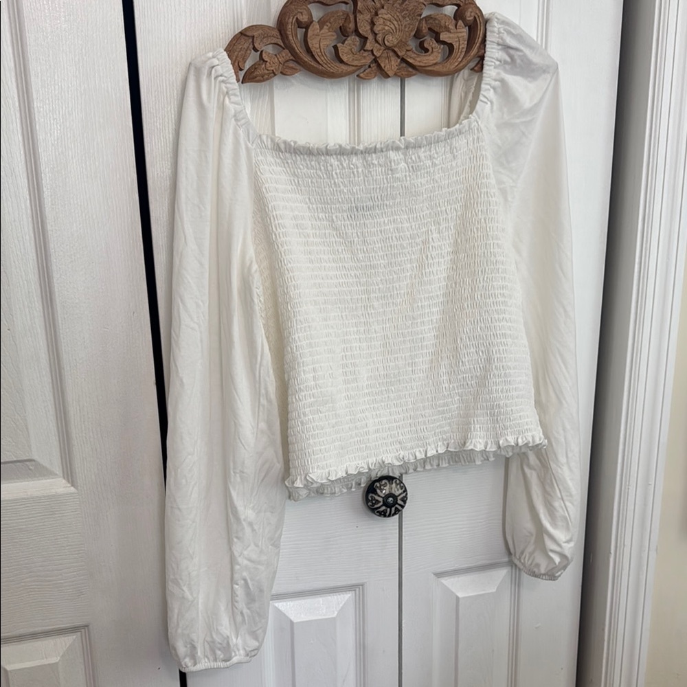Elegant White Smocked Women's Top
